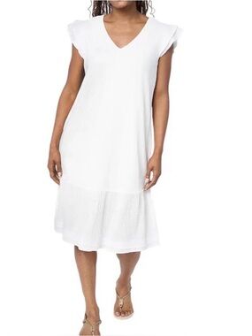 New QVC Anybody White Slub Jersey & Guaze Mixed Dress / Small